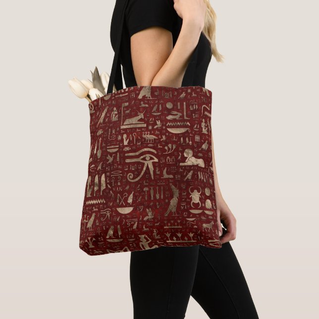 Bolso De Tela Jeroglíficos rojos y oro de Egipto (Detalle)