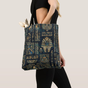 Bolso De Tela Jeroglíficos y deidades egipcios - olmo y oro