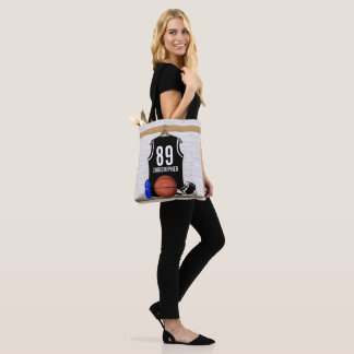 Bolso De Tela Jersey de baloncesto blanco y negro personalizado