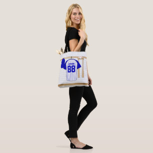 Bolso De Tela Jersey de béisbol blanco y azul personalizado
