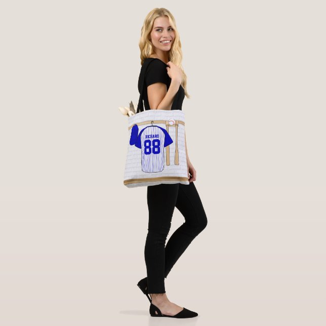 Bolso De Tela Jersey de béisbol blanco y azul personalizado (Puesto)