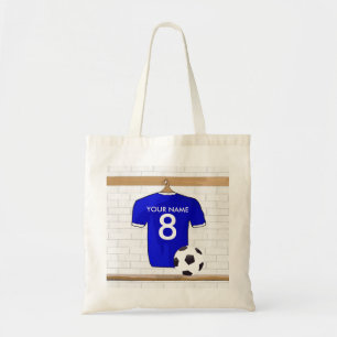 Bolso De Tela Jersey de fútbol blanco azul personalizado del