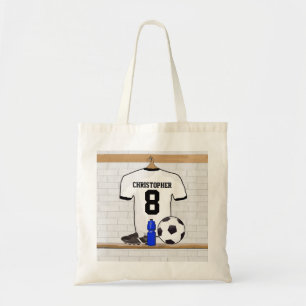 Bolso De Tela Jersey de fútbol negro blanco personalizado del