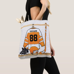 Bolso De Tela Jersey de hockey sobre hielo blanco y Naranja pers