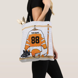 Bolso De Tela Jersey de hockey sobre hielo blanco y Naranja pers