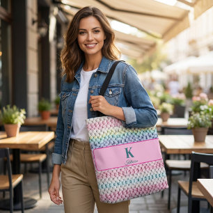 Bolso De Tela Jersey de punto grueso pastel con monograma y nomb
