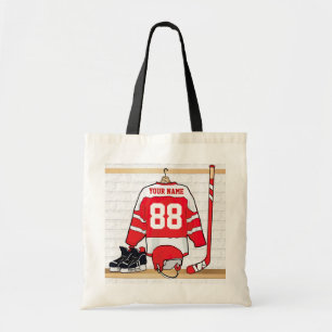 Bolso De Tela Jersey rojo y blanco personalizado del hockey