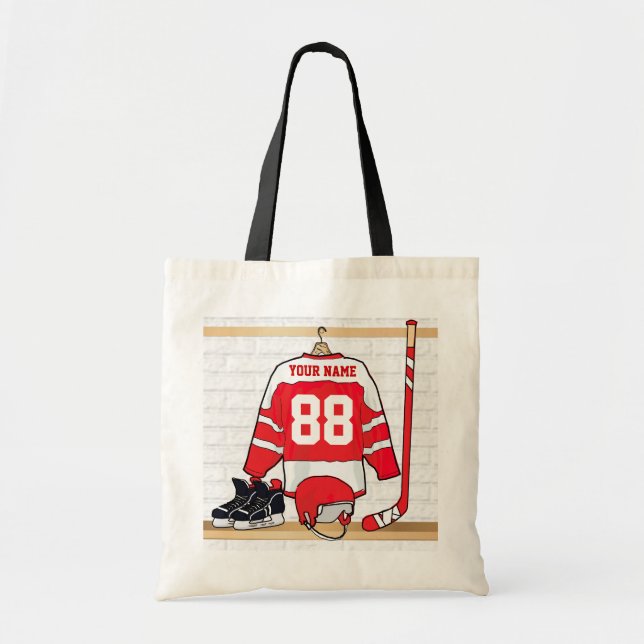 Bolso De Tela Jersey rojo y blanco personalizado del hockey (Frente)