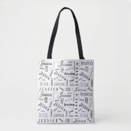 Bolso De Tela Jessica Nombre Personalizado Negro Blanco