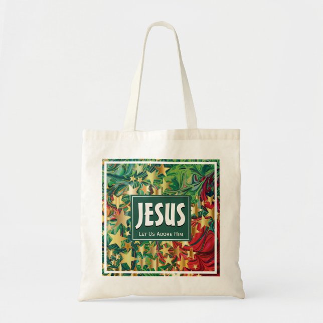 Bolso De Tela JESÚS Adorémosle ESTRELLAS Navideñas Festivas (Frente)