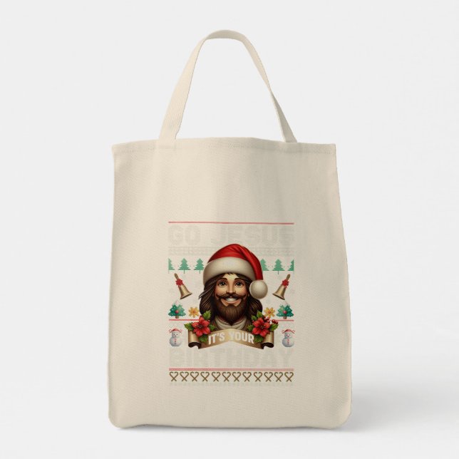 Bolso De Tela Jesus Birthday Ugly Sweater Knitting Religious (Reverso)