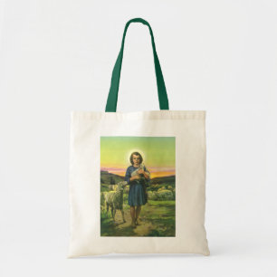 Bolso De Tela Jesús Cristo el Pastor Vintage con Cordero Bebé