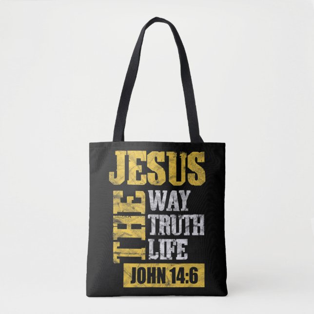 Bolso De Tela Jesús El Camino De La Verdad Vida Juan 14:6 Biblia (Anverso)