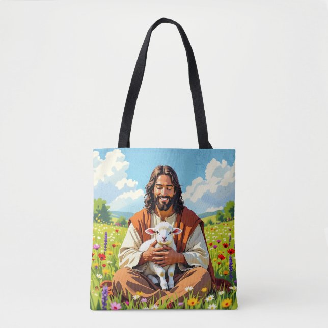 Bolso De Tela Jesus holding a Lamb | Religious Christian (Anverso)