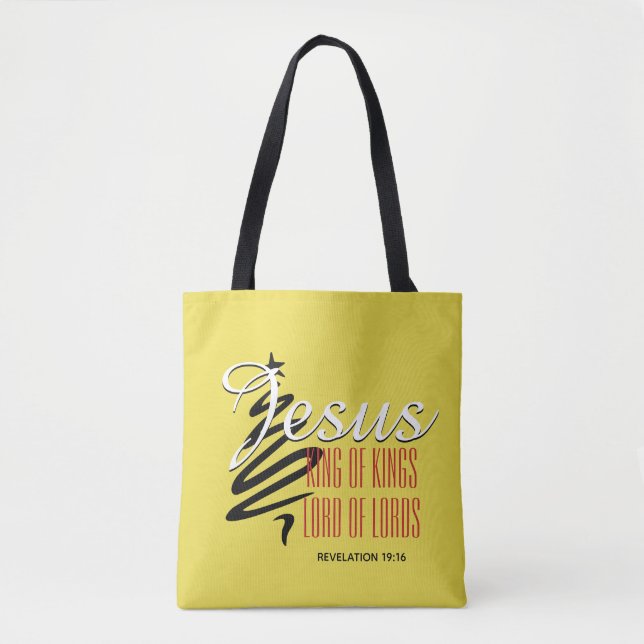 Bolso De Tela JESUS KING OF KINGS | Amarillo cristiano | NAVIDAD (Anverso)