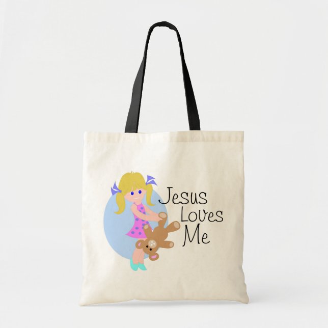 Bolso De Tela Jesús me ama chica con el oso (Frente)