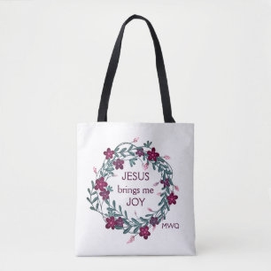 Bolso De Tela JESÚS ME TRAE ALEGRÍA Monograma Floral
