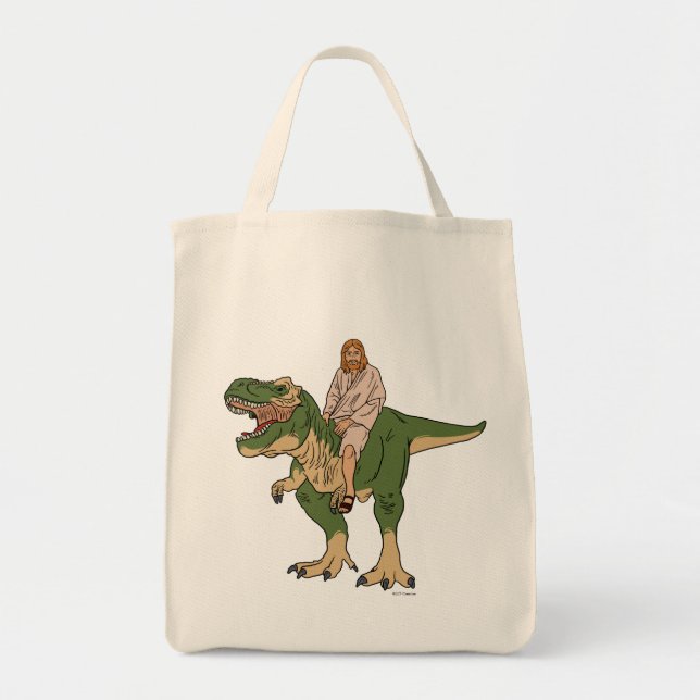 Bolso De Tela Jesus Riding T-Rex (Frente)
