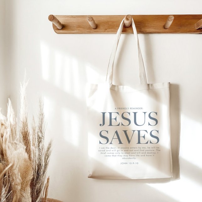 Bolso De Tela Jesus Saves | Aestética cristiana Unisex Azul páli (Subido por el creador)