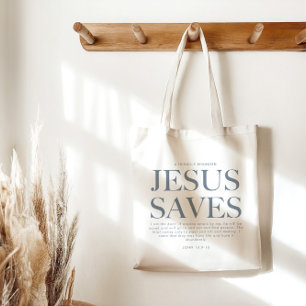 Bolso De Tela Jesus Saves Aestética cristiana Unisex Azul páli