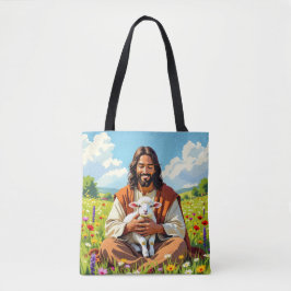 Bolso De Tela Jesús sosteniendo un Cordero | Religioso Cristiano