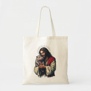 Bolso De Tela Jesús sostiene a un bebé Moo Deng Hippo