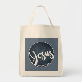 Bolso De Tela Jesús Te Ama Azul Denim Tote Bag