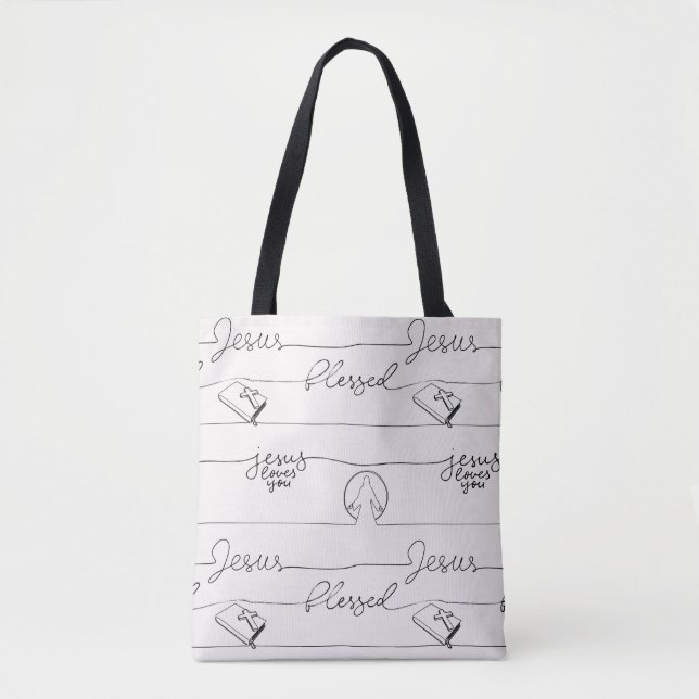Bolso De Tela Jesús Te Ama, Bendito, Rezando Manos (Anverso)