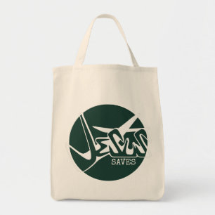 Bolso De Tela Jesús verde esmeralda salva graffiti