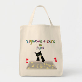 Bolso De Tela Jigsaws y gatos son igual a diversión