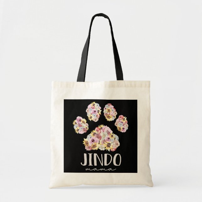 Bolso De Tela Jindo Mama Floral Paw Dog Mom (Frente)