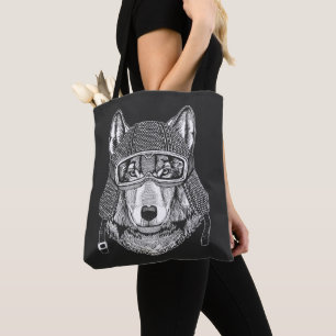 Bolso De Tela Jinete de la motocicleta del perro del lobo