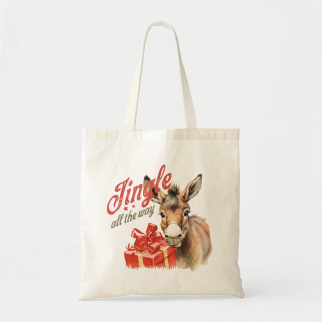Bolso De Tela Jingle all way los Navidades cultivan burro (Frente)