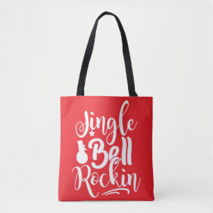 Bolso De Tela Jingle Bell Rockin Festive rojo y blanco