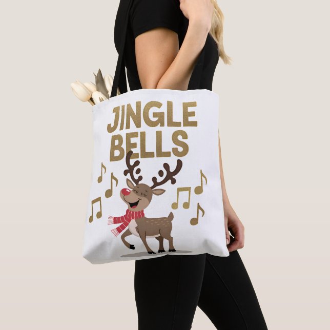Bolso De Tela Jingle Bells canta el canto de reno Tote Bag (Detalle)