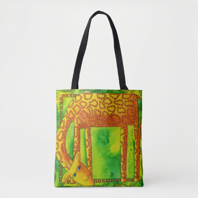 Bolso De Tela Jirafa con patrón de acuarela (Anverso)