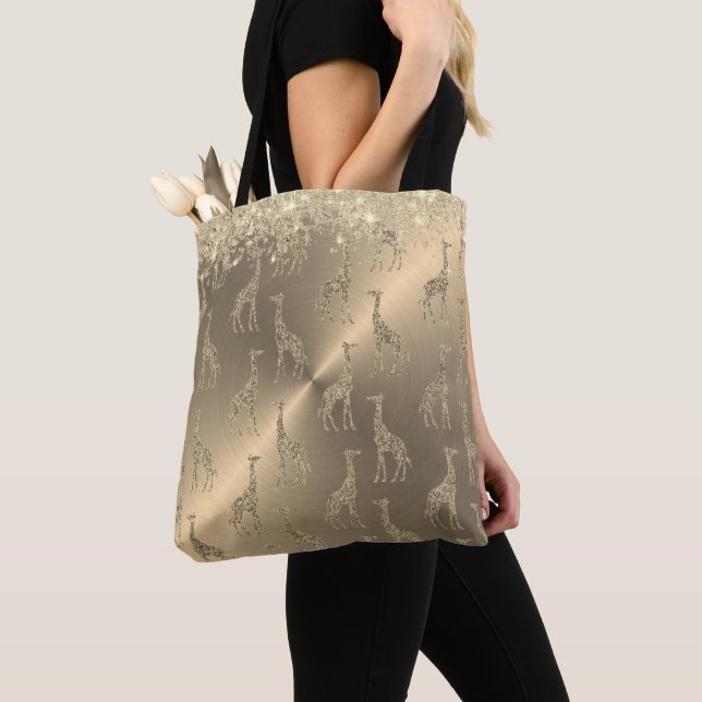 Bolso De Tela jirafas Purpurinoso sobre el oro glitzy (Detalle)