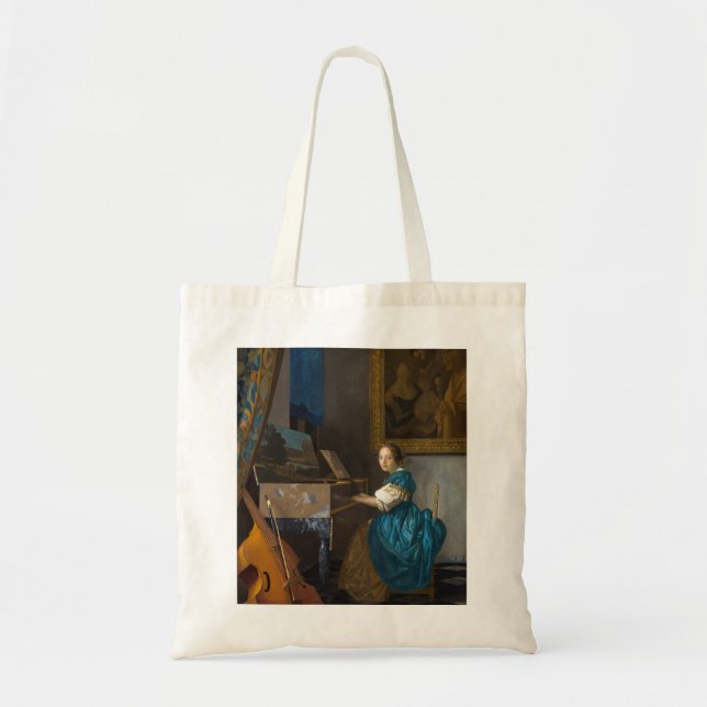 Bolso De Tela Johannes Vermeer - Lady sentada en un Virginal (Frente)