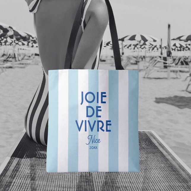 Bolso De Tela Joie De Vivre Nice Blue Cabana Stripe French (Subido por el creador)