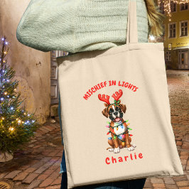 Bolso De Tela Jolly Watercolor Playful Boxer Luces festivas Perr
