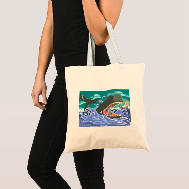 Bolso De Tela Jonás bíblico y la escena del océano ballena (Subido por el creador)