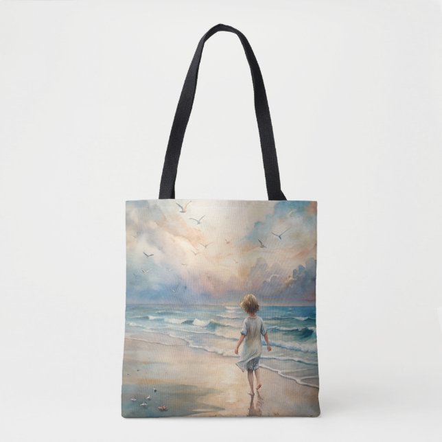 Bolso De Tela Joven Chica en la playa (Anverso)