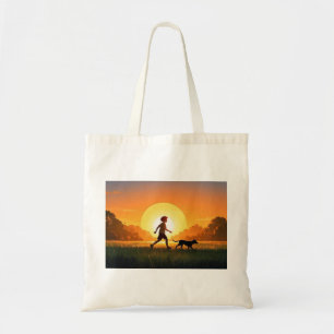 Bolso De Tela Joven con perro al atardecer