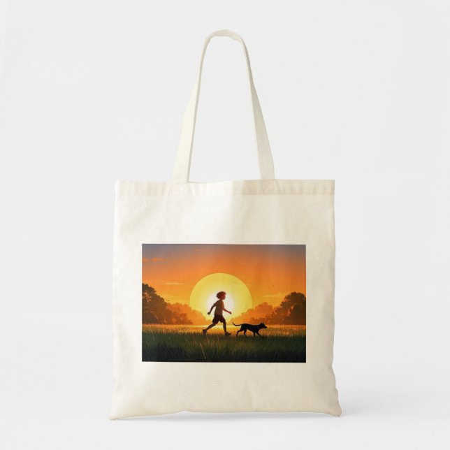 Bolso De Tela Joven con perro al atardecer (Frente)