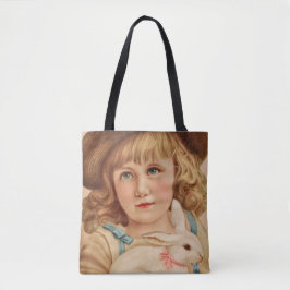 Bolso De Tela Joven muchacha con conejo blanco