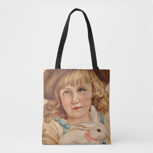 Bolso De Tela Joven muchacha con conejo blanco (Anverso)