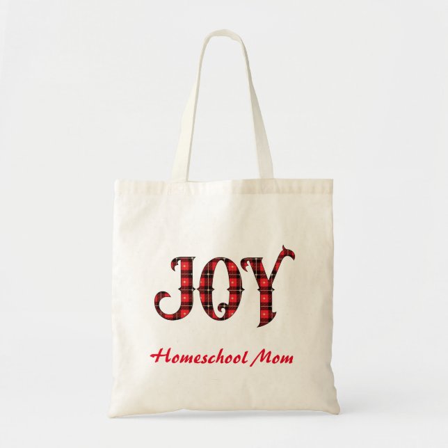 Bolso De Tela Joy Buffalo Plaid Homeschool Mom (Frente)