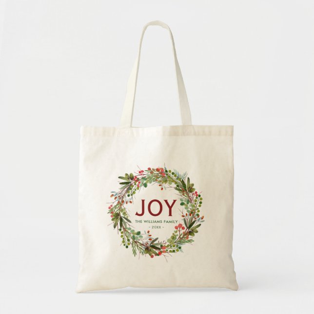Bolso De Tela Joy - Navidades Wreath Family Name (Frente)