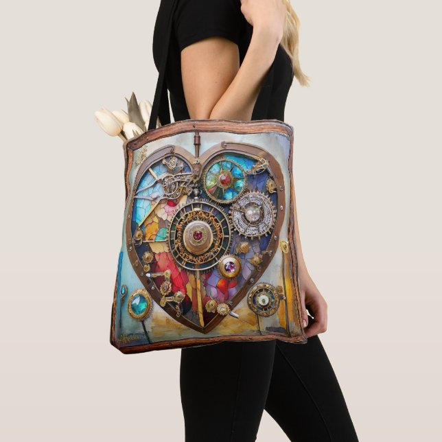 Bolso De Tela Joyas Y Vidrio Manchado Serie Steampunk (Detalle)
