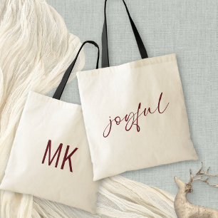 Bolso De Tela Joyful Burgundy Calligraphy Monograma Iniciales